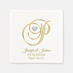 Serviette En Papier Lettre monographique personnalisée P Mariage blanc