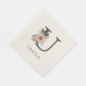 Serviette En Papier LETTRE MONOMOBILE Florale Moderne Personnalisable  (Coin)