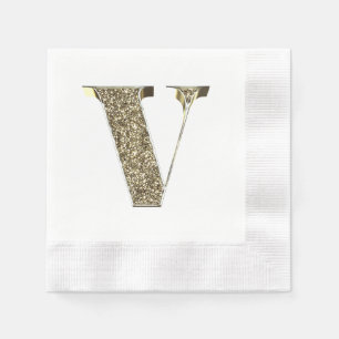 SERVIETTE EN PAPIER LETTRE MONOMOMOBILE INITIALE V ÉCLAIRÉE D'OR