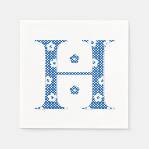 Serviette En Papier LETTRE Motif Fleur H (bleu)