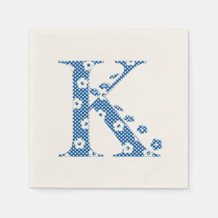 Serviette En Papier LETTRE Motif Fleur K(bleu)