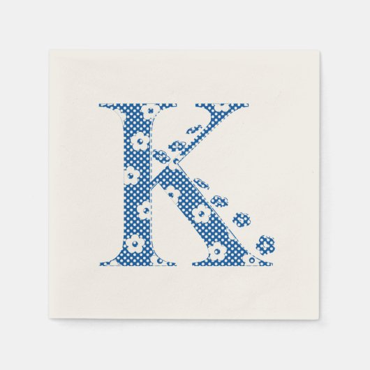 Serviette En Papier LETTRE Motif Fleur K(bleu) (Devant)