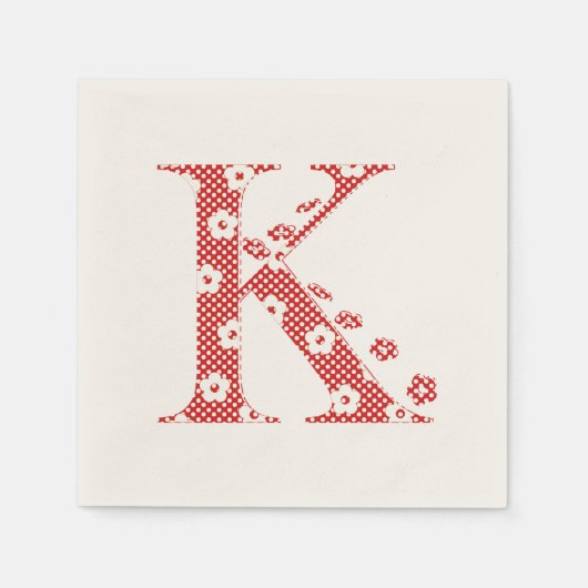 Serviette En Papier LETTRE Motif Fleur K(rouge) (Devant)