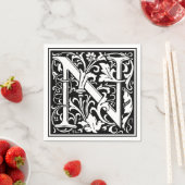 Serviette En Papier Lettre N Monogramme médiéval Art Nouveau (En situation)