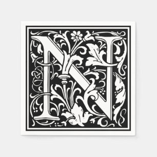 Serviette En Papier Lettre N Monogramme médiéval Art Nouveau