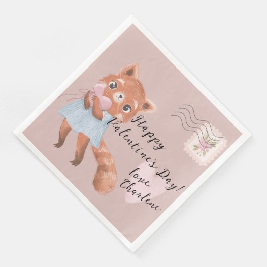 Serviette En Papier Lettre postale Panda rouge mignonne Saint-Valentin (Coin)