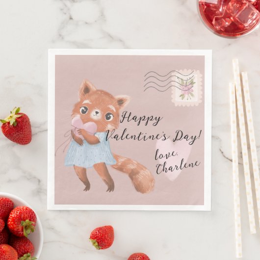 Serviette En Papier Lettre postale Panda rouge mignonne Saint-Valentin (En situation)