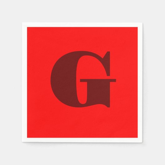 Serviette En Papier LETTRE ROUTE FROIDE MODÈLE MONogramme | Rouge (Devant)