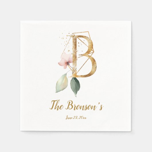 Serviette En Papier Lettre stylisée B Mariage Floral Napkins (Devant)
