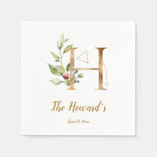 Serviette En Papier Lettre stylisée H Mariage Floral serviettes