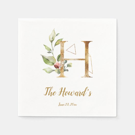Serviette En Papier Lettre stylisée H Mariage Floral serviettes (Devant)
