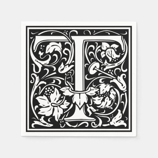 Serviette En Papier Lettre T Monogramme médiéval Art Nouveau (Devant)