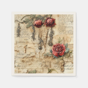 Serviette En Papier Lettre vintage d'amour parchemin avec fleurs (4)