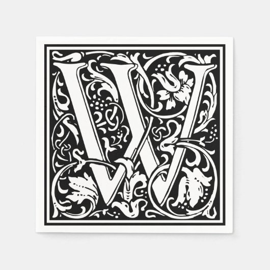 Serviette En Papier Lettre W Monogramme médiéval Art Nouveau (Devant)