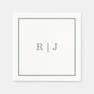 Serviette En Papier Lettres de monogramme Vert Sauge Mariage élégant