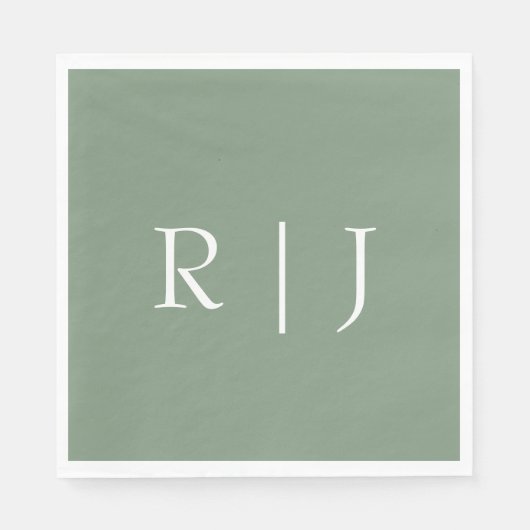 Serviette En Papier Lettres Initiales Monogramme Vert Sage Mariage (Devant)