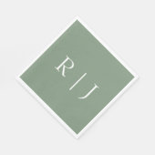 Serviette En Papier Lettres Initiales Monogramme Vert Sage Mariage (Coin)