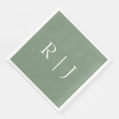 Serviette En Papier Lettres Initiales Monogramme Vert Sage Mariage (Coin)