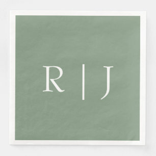 Serviette En Papier Lettres Initiales Monogramme Vert Sage Mariage