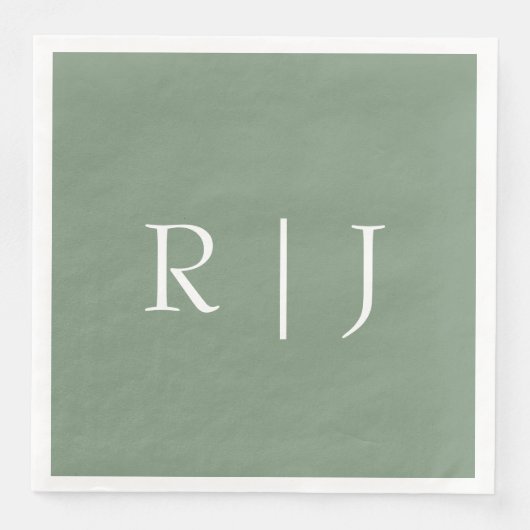 Serviette En Papier Lettres Initiales Monogramme Vert Sage Mariage (Devant)