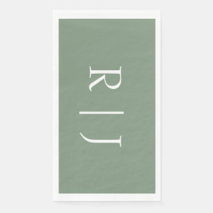 Serviette En Papier Lettres Initiales Monogramme Vert Sauge Mariage