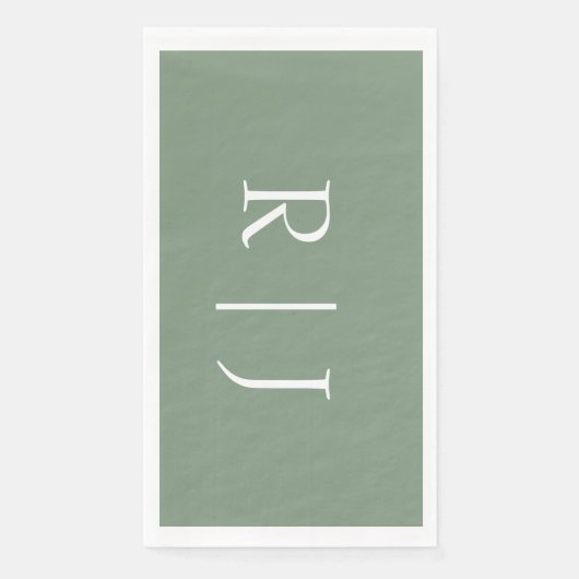 Serviette En Papier Lettres Initiales Monogramme Vert Sauge Mariage (Devant)