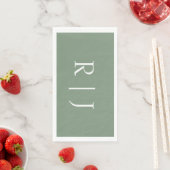 Serviette En Papier Lettres Initiales Monogramme Vert Sauge Mariage (En situation)