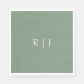 Serviette En Papier Lettres Monogramme vert Sage Mariage Fiançailles (Devant)