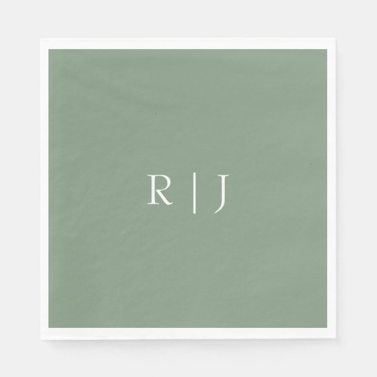 Serviette En Papier Lettres Monogramme vert Sage Mariage Fiançailles (Devant)
