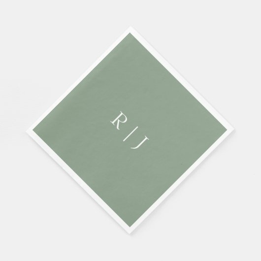 Serviette En Papier Lettres Monogramme vert Sage Mariage Fiançailles (Coin)