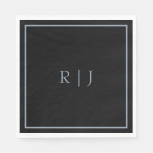 Serviette En Papier Lettres Monogrammes noir bleu Dusty Initiales Mari