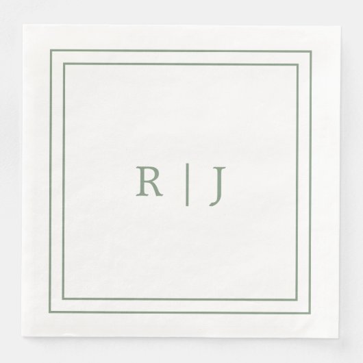 Serviette En Papier Lettres Monogrammes Première Sage Vert Simple Mari (Devant)