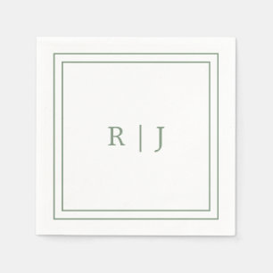 Serviette En Papier Lettres Monogrammes Première Sage Vert Simple Mari