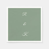 Serviette En Papier Lettres Monogrammes Vert Sage Blanc Mariage Élégan (Devant)