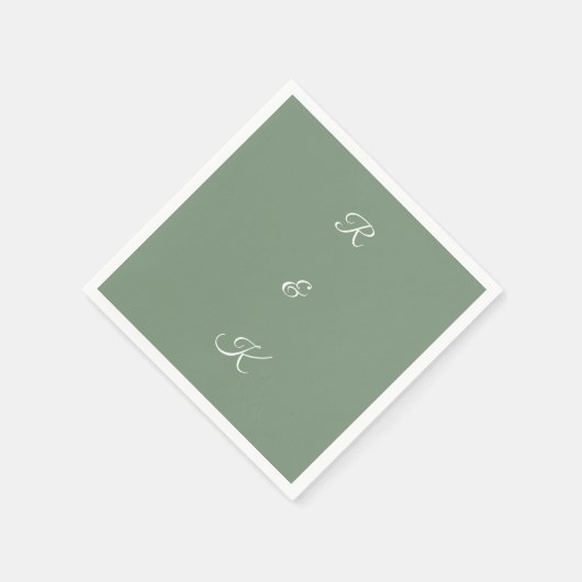 Serviette En Papier Lettres Monogrammes Vert Sage Blanc Mariage Élégan (Coin)