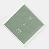 Serviette En Papier Lettres Monogrammes Vert Sage Blanc Mariage Élégan (Coin)