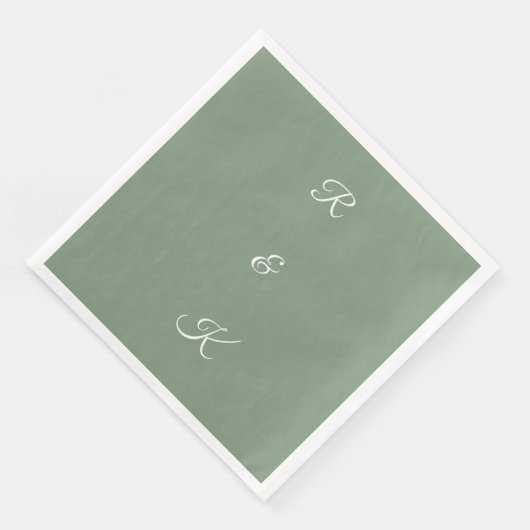 Serviette En Papier Lettres Monogrammes Vert Sage Blanc Mariage Élégan (Coin)