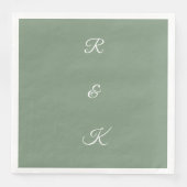 Serviette En Papier Lettres Monogrammes Vert Sage Blanc Mariage Élégan (Devant)