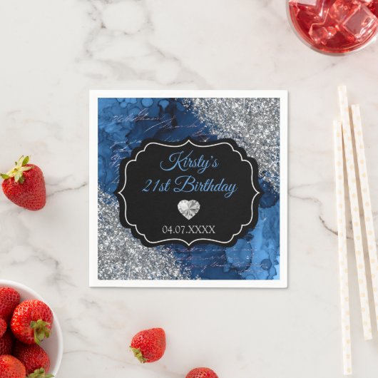 Serviette En Papier Lettres Sirène Bleue Parties scintillant Argent An (En situation)