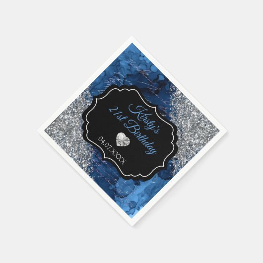 Serviette En Papier Lettres Sirène Bleue Parties scintillant Argent An (Coin)