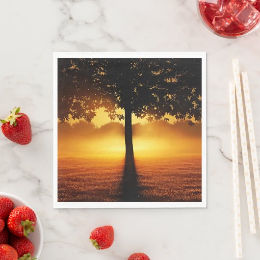 Serviette En Papier Lever du soleil, silhouette des arbres, (En situation)