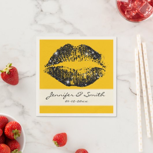 Serviette En Papier Lèvres à Parties scintillant noire (En situation)