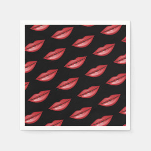 Serviette En Papier Lèvres Brillantes Rouges Baiser Beauté Maquillage 