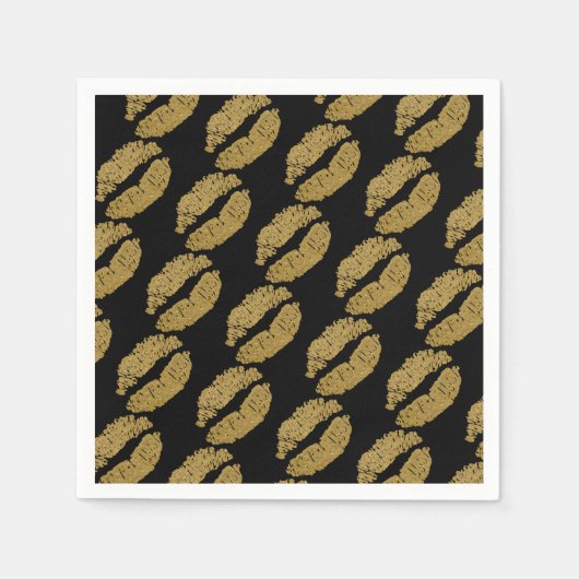 Serviette En Papier Lèvres Dorées Baiser Beauté Maquillage Fête d'anni (Devant)