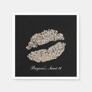 Serviette En Papier Lèvres Or Argent Faux Brillant Baiser Beauté Maqui