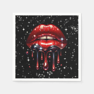Serviette En Papier Lèvres Rouges Ruisselantes de Paillettes Glamour É