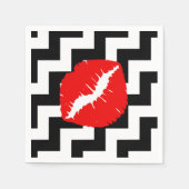 Serviette En Papier Lèvres rouges sur Zigzag noir et blanc (Devant)