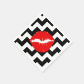 Serviette En Papier Lèvres rouges sur Zigzag noir et blanc (Coin)