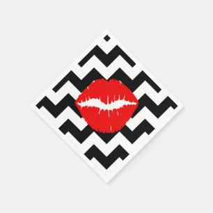 Serviette En Papier Lèvres rouges sur Zigzag noir et blanc