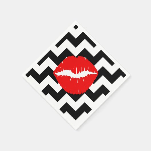 Serviette En Papier Lèvres rouges sur Zigzag noir et blanc (Coin)